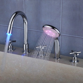 Contemporary Color Changing LED Waterfall Widespread Tub Faucet with Hand Shower T0464F Contemporary Color Changing LED Waterfall Widespread Tub Faucet with Hand Shower T0464F