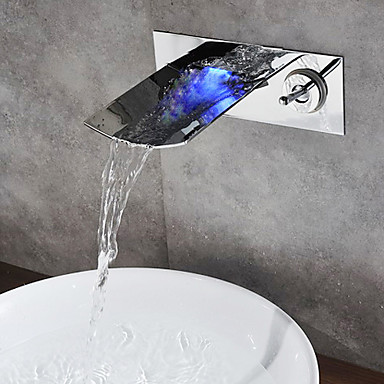 Chrome Finish Color Changing LED Waterfall Wall Mount Bathroom Sink Faucet T0500BF Chrome Finish Color Changing LED Waterfall Wall Mount Bathroom Sink Faucet T0500BF