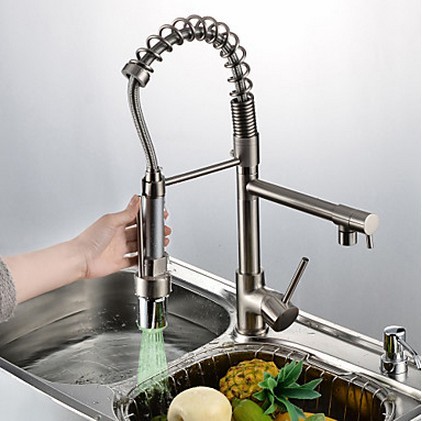 LED Contemporary Nickel Brushed Pull-out Kitchen Faucet T0783N LED Contemporary Nickel Brushed Pull-out Kitchen Faucet T0783N
