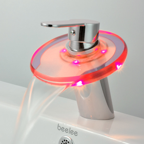 Contemporary Color Changing LED Glass Spout Waterfall Bathroom Sink Faucet - T0805F Contemporary Color Changing LED Glass Spout Waterfall Bathroom Sink Faucet - T0805F
