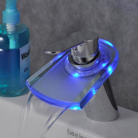 Contemporary Color Changing LED Waterfall Bathroom Sink Faucet - T0816F Contemporary Color Changing LED Waterfall Bathroom Sink Faucet - T0816F
