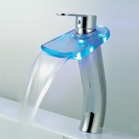 Contemporary Color Changing LED Tall Waterfall Bathroom Sink Faucet - T0816HF Contemporary Color Changing LED Tall Waterfall Bathroom Sink Faucet - T0816HF