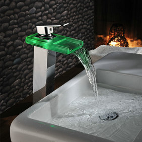 Chrome Color Changing LED Waterfall Bathroom Sink Faucet T0818HF Chrome Color Changing LED Waterfall Bathroom Sink Faucet T0818HF