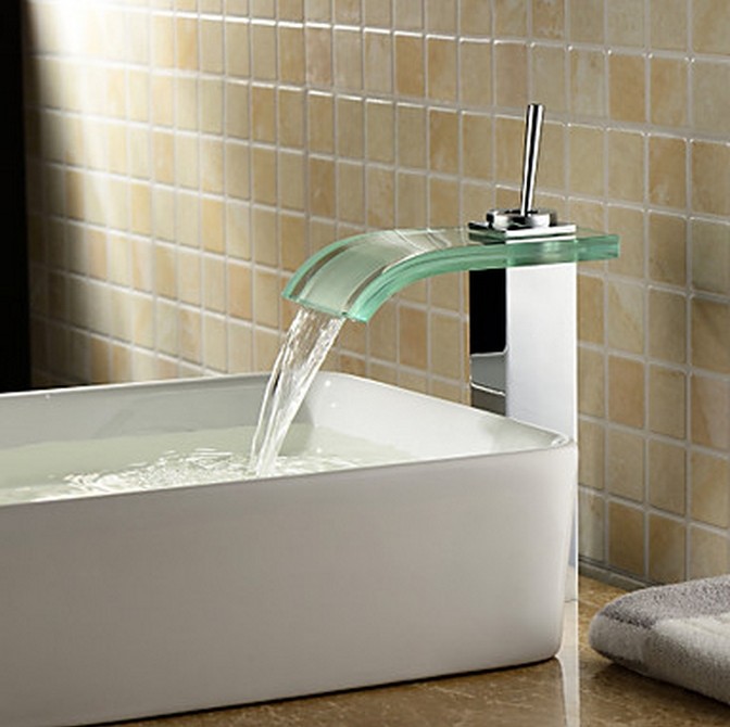 Contemporary Waterfall Bathroom Sink Faucet with Glass Spout T0821 Contemporary Waterfall Bathroom Sink Faucet with Glass Spout T0821
