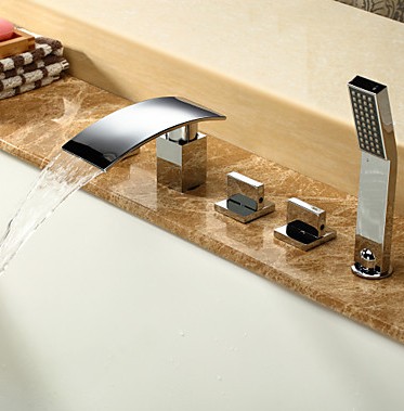 Contemporary Waterfall Tub Faucet with Hand Shower Chrome Finish T6017 Contemporary Waterfall Tub Faucet with Hand Shower Chrome Finish T6017