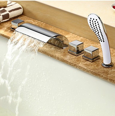 Contemporary Two Handles Waterfall Tub Faucet with Hand Shower T6025C Contemporary Two Handles Waterfall Tub Faucet with Hand Shower T6025C