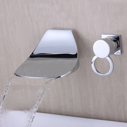 Contemporary Widespread Waterfall Bathroom Sink Faucet (Chrome) T6034