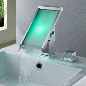 Contemporary Color Changing LED Waterfall Widespread Bathroom Sink Faucet - T8002-1