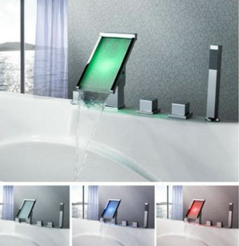 Contemporary Color Changing LED Waterfall Widespread Bathtub Faucet - T8002-4 Contemporary Color Changing LED Waterfall Widespread Bathtub Faucet - T8002-4
