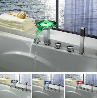 Contemporary Color Changing LED Tub Faucet with Hand Shower - T8008-4F Contemporary Color Changing LED Tub Faucet with Hand Shower - T8008-4F