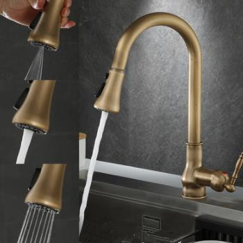 Antique Brass Finish Pull Out One Hole One Handle Kitchen Faucet AQ9406 Antique Brass Finish Pull Out One Hole One Handle Kitchen Faucet AQ9406