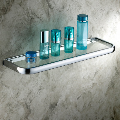 Chrome Finish Wall Mounted Contemporary Style Brass Glass Shelf TCB7405 Chrome Finish Wall Mounted Contemporary Style Brass Glass Shelf TCB7405