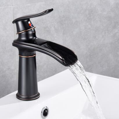 Waterfall Black Bathroom Faucet,Retro Basin Faucet,Brass Basin Faucet Single Lever Bathroom Faucet Antique ORB For Bathroom F0115B