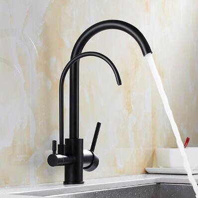 Three Ways Kitchen Faucets Black Bronze Brass Drinking Water Mixer Kitchen Sink Faucet F0208B