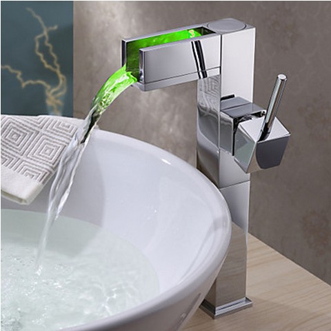 Color Changing LED Waterfall Bathroom Sink Faucet Tall TQ0615HF Color Changing LED Waterfall Bathroom Sink Faucet Tall TQ0615HF