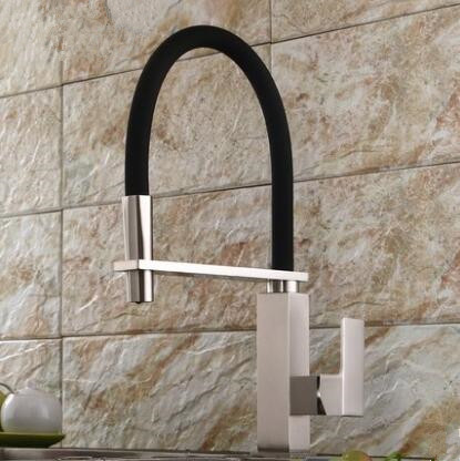 Brass New Designed Nickel Brushed & Black Rotatable SPRING Mixer Kitchen Faucet T0165NR Brass New Designed Nickel Brushed & Black Rotatable SPRING Mixer Kitchen Faucet T0165NR