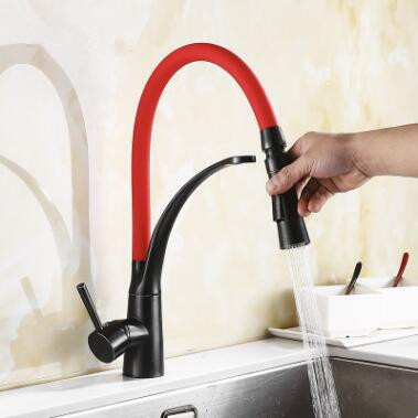 Art Designed Black Bronze Brass with Red Color Kitchen Sink Faucet T0193P Art Designed Black Bronze Brass with Red Color Kitchen Sink Faucet T0193P