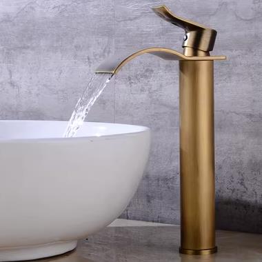 Antique Basin Faucet Brass Waterfall Mixer Water Bathroom Sink Faucet High Version T0280HF Antique Basin Faucet Brass Waterfall Mixer Water Bathroom Sink Faucet High Version T0280HF