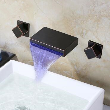 Black Brass LED Color Changing concealed Installation Bathroom Sink Faucet T0368B