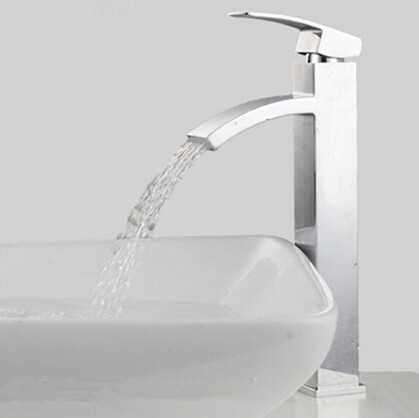 Best Sell Brass Waterfall Bathroom Faucet Single Hole High Faucet T1022C