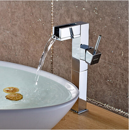 Waterfall Single Handle Brass Bathroom Sink Faucet Mixer Water Faucet (High version) T1032HF Waterfall Single Handle Brass Bathroom Sink Faucet Mixer Water Faucet (High version) T1032HF