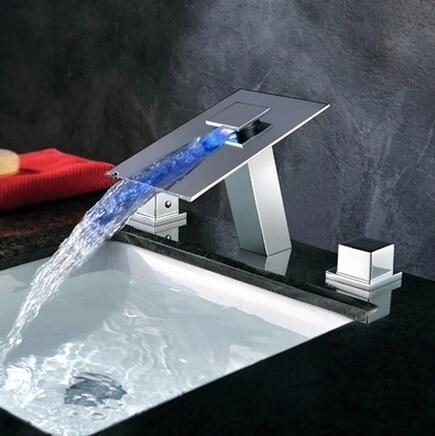 3 Colors Contemporary Brass LED Waterfall Bathroom Sink Faucet T1100 3 Colors Contemporary Brass LED Waterfall Bathroom Sink Faucet T1100