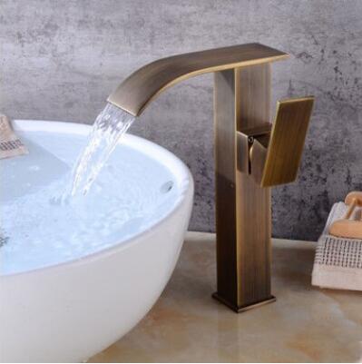Antique Basin Faucet Antique Brass Waterfall Mixer High Version Bathroom Sink Faucet TA0178H Antique Basin Faucet Antique Brass Waterfall Mixer High Version Bathroom Sink Faucet TA0178H