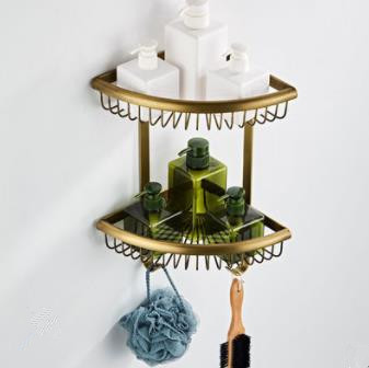 Antique Elegant Double Shelves Brass Material Bathroom Shelf AB6050 Antique Elegant Double Shelves Brass Material Bathroom Shelf AB6050