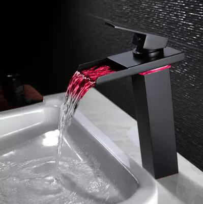 Black Bronze Brass Waterfall Bathroom Mixer LED Color Changing Sink Faucet TB288L Black Bronze Brass Waterfall Bathroom Mixer LED Color Changing Sink Faucet TB288L