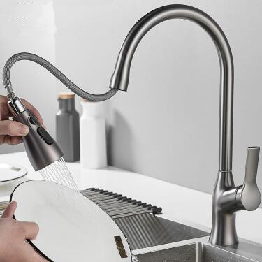 Antique Nickel Brushed Grey Brass Rotatable Spray Retractable Head Pull Out Kitchen Faucet TF0199G Antique Nickel Brushed Grey Brass Rotatable Spray Retractable Head Pull Out Kitchen Faucet TF0199G