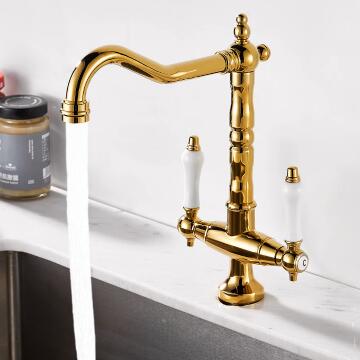 Antique Golden Brass Classical Revolve Two Handles Mixer Kitchen Sink Faucets TFG265 Antique Golden Brass Classical Revolve Two Handles Mixer Kitchen Sink Faucets TFG265