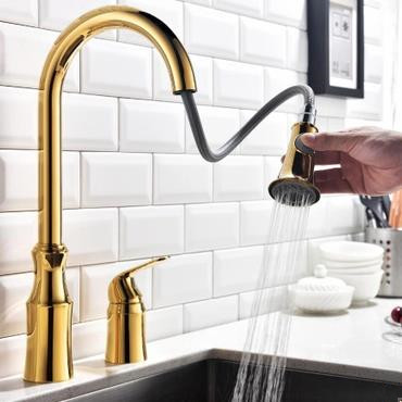 Antique Brass Golden Kitchen Pull Out Mixer Sink Faucet TP235G Antique Brass Golden Kitchen Pull Out Mixer Sink Faucet TP235G