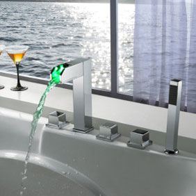 Contemporary Color Changing LED Tub Faucet with Hand Shower - T8005-4 Contemporary Color Changing LED Tub Faucet with Hand Shower - T8005-4
