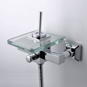 Contemporary Waterfall Tub Faucet with Glass Spout Wall Mount T0805-1W Contemporary Waterfall Tub Faucet with Glass Spout Wall Mount T0805-1W