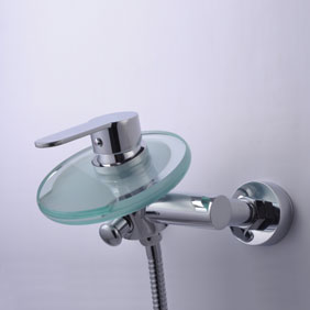 Contemporary Wall Mount Waterfall Tub Faucet with Glass Spout T0805W Contemporary Wall Mount Waterfall Tub Faucet with Glass Spout T0805W